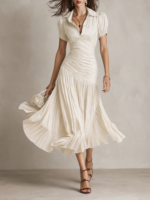 Adriana - Vestido de satén con rayas retro