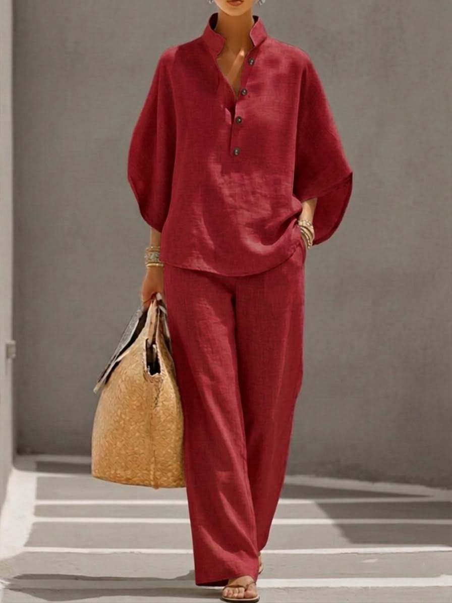 Mariel - Traje de manga murciélago con pantalón de pierna ancha