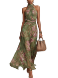 Serena - Vestido largo verde con estampado floral