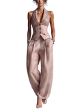 Irina - Conjunto de dos piezas para mujer con cuello en V y botones