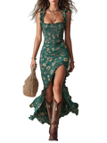 Zara - Vestido largo bohemio con mangas fruncidas y abertura alta