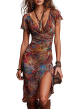 Martina - Vestido con escote en V y estampado artístico