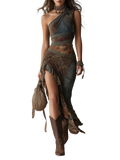 Elena - Vestido largo asimétrico con estampado étnico