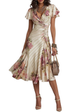 Alba - Vestido de satén con estampado floral de estilo retro